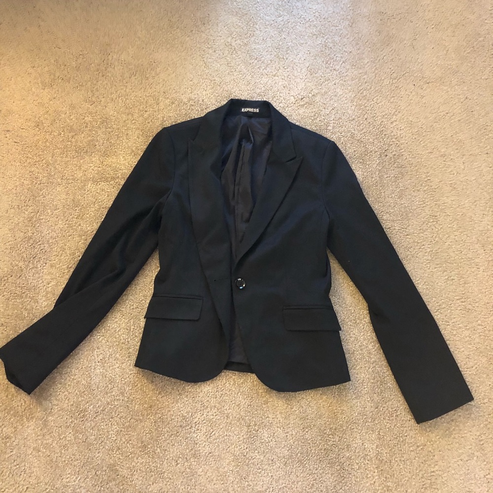 Black blazer, one button closure, two pockets